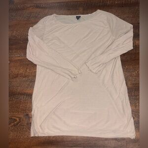 Eileen Fisher Tunic Top Boat Neck  Side Slit   Size M Relaxed Fit Modest Neutral